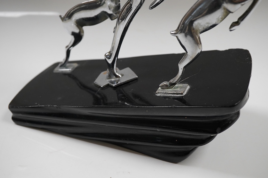 A Chromed bronze group of huntress in Hagenauer style, 30cm high